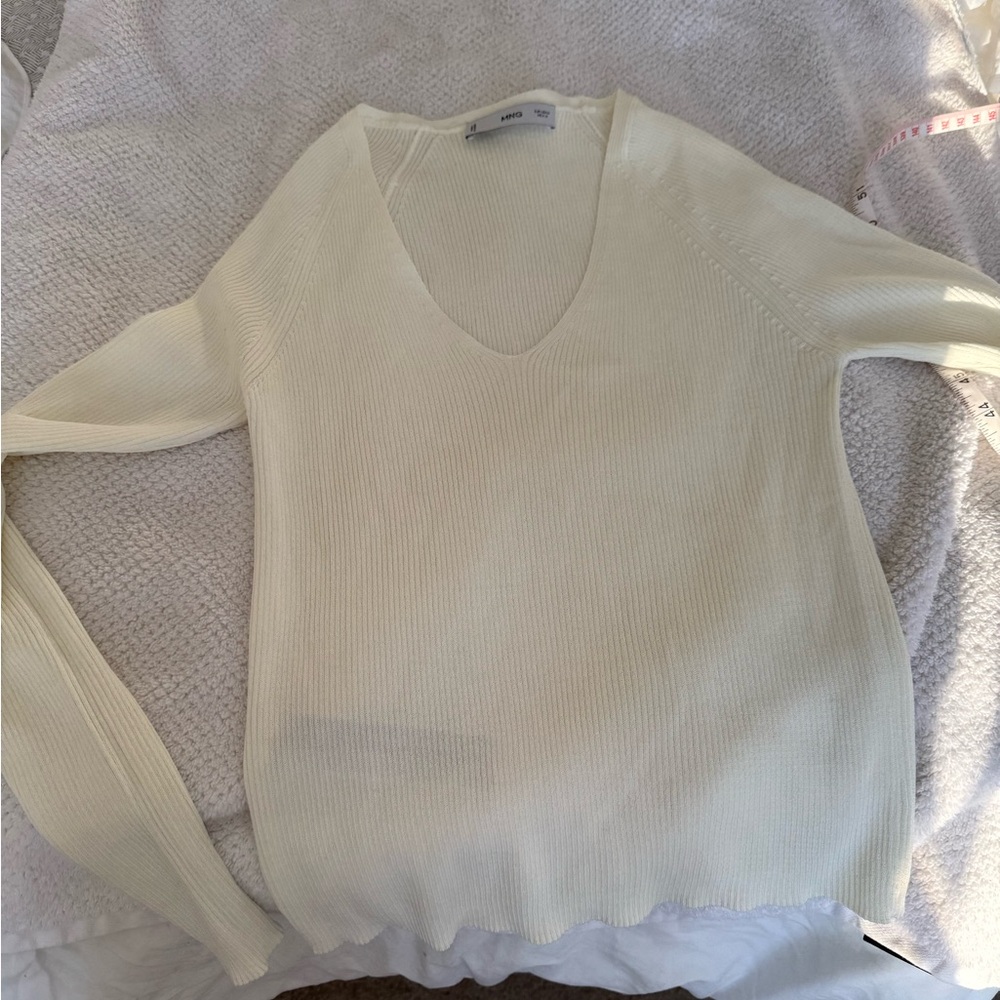 Mango V-Neck Cream Sweater